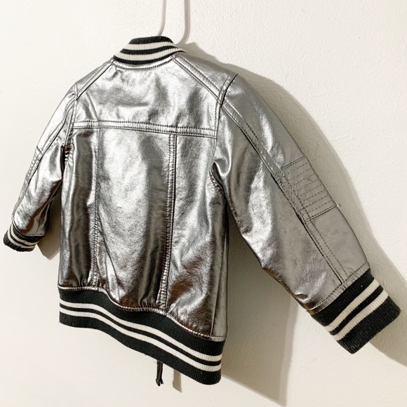 Genuine Kids by Osh Kosh B’Gosh Silver Front Zip Insulated Letterman Like Jacket - Picture 5 of 10